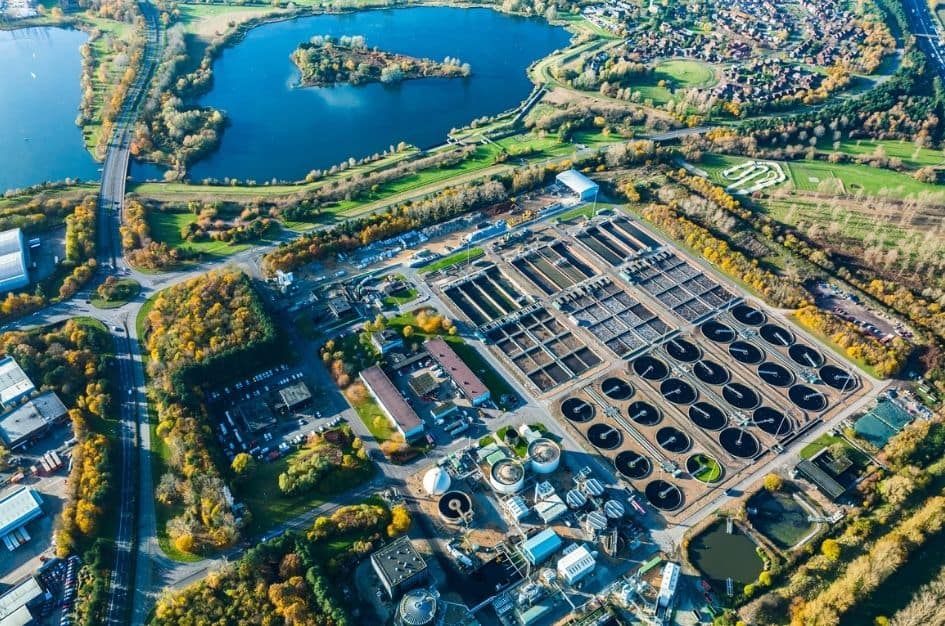 Aerial shot of water treatment facility