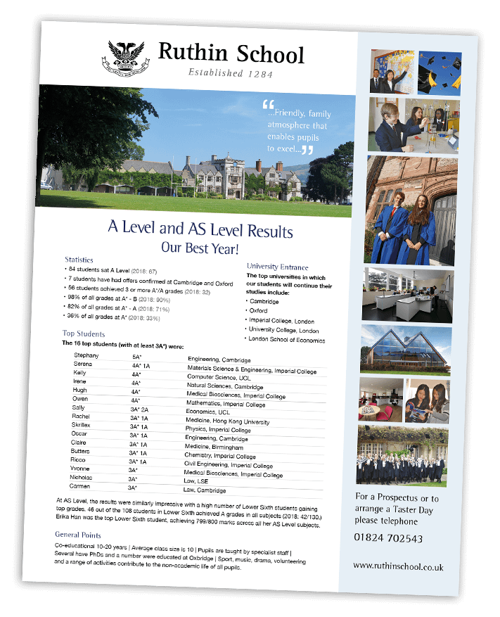 Ruthin School A Level results press release