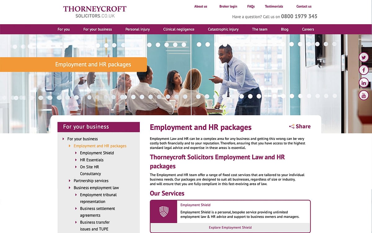 Thorneycroft solicitors employment webpage