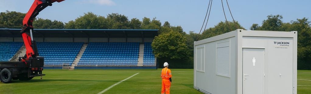 TF Jackson craning a new storage unit into place at a local stadium