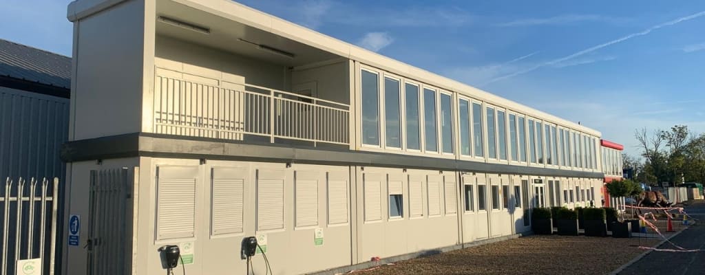 Large build by TF Jackson complete with balcony viewing platform, electric car-charging points and offices