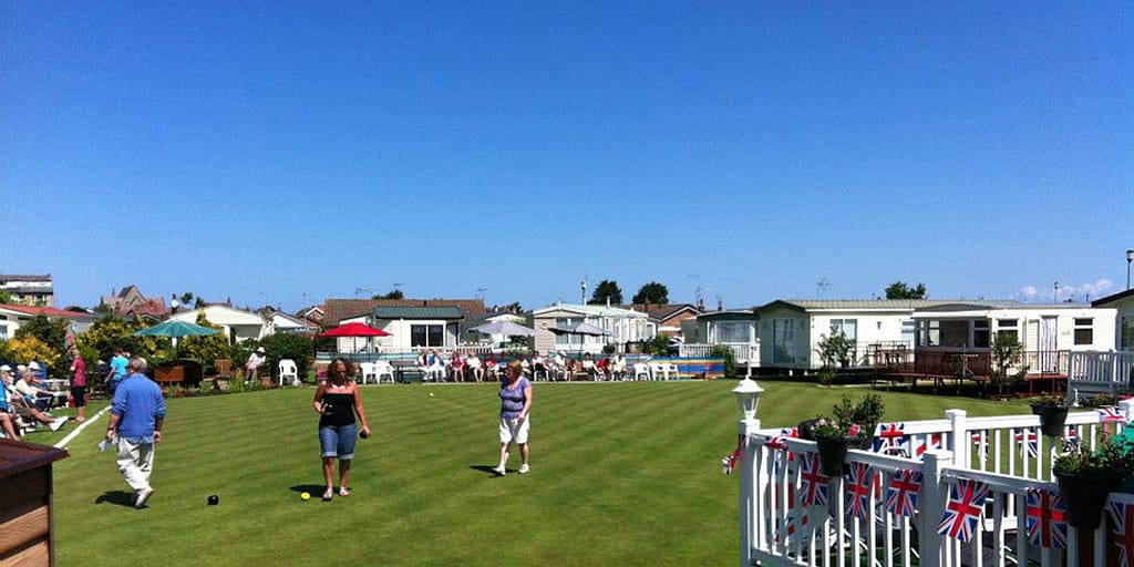 Lawn bowling on the main field at at Pentre Mawr Caravan Park