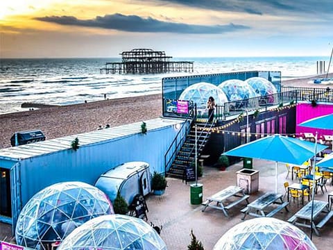 shipping containers on a bead for a festival