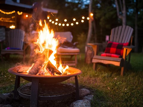 Late evening campfire at a beatiful canadian chalet