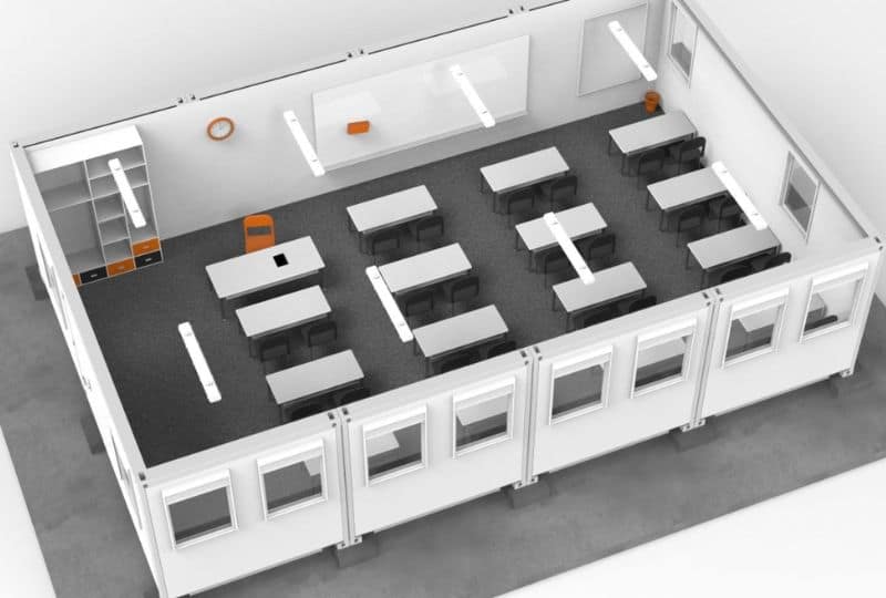 3D render of a prefabricated mobile classroom