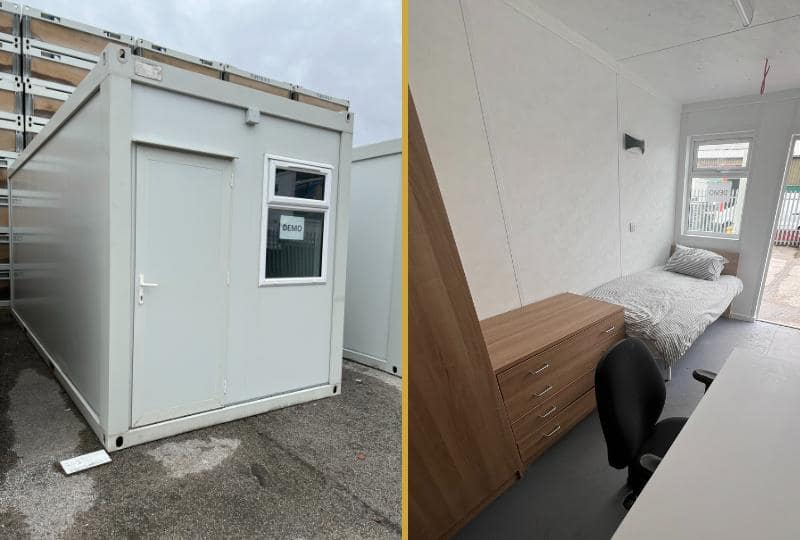 Interior and exterior shot of TF Jackson prefabricated sleeper unit