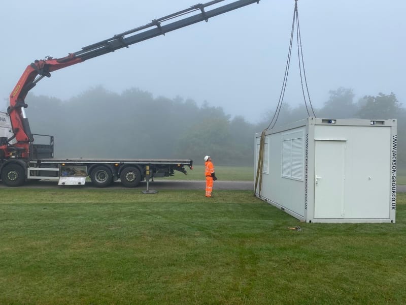 The TF Jackson team craning a new prefabricated building in to place