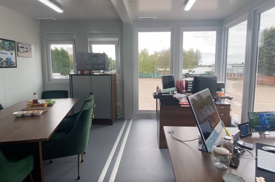 A prefabricated office unit by TF Jackson, furnished and in use by a client