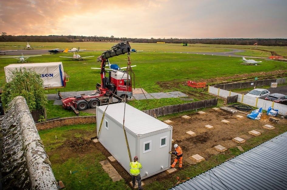 Completed groundworks ready for the new terminal to be installed at Fairoaks Airport
