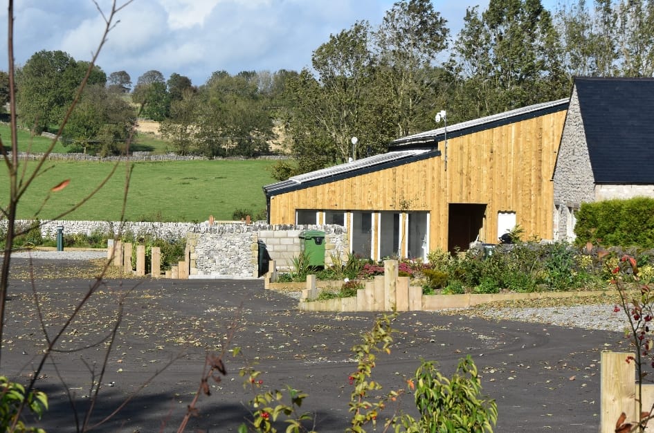 Panoramic shot of Farditch Farm café and offices, surrounded by beautiful countryside