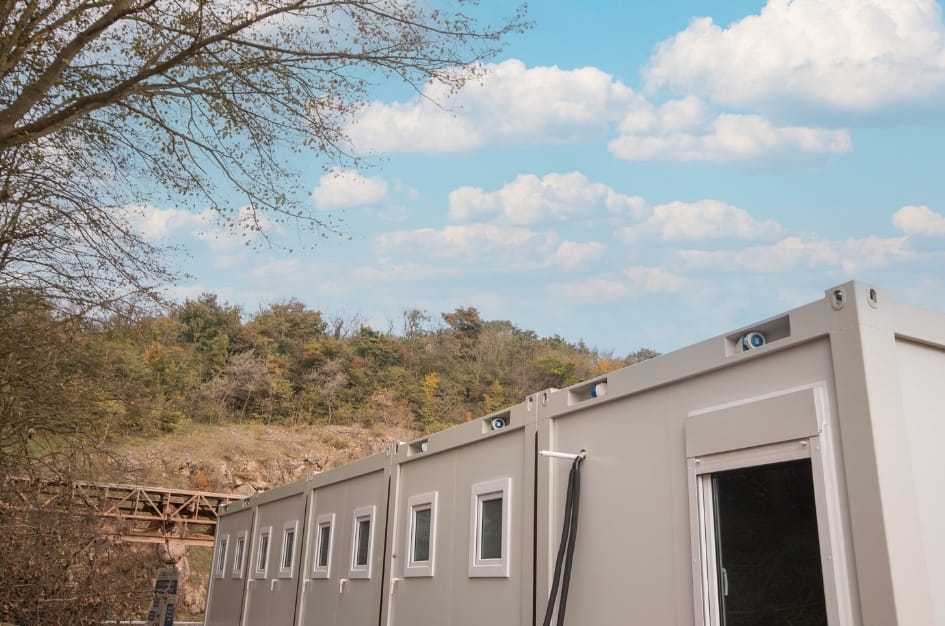Close up shot of the TF Jackson prefabricated building at Torr Works Quarry
