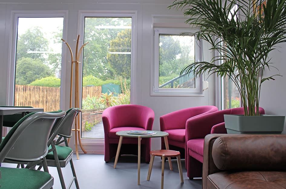 Inside botanical gardens modular building