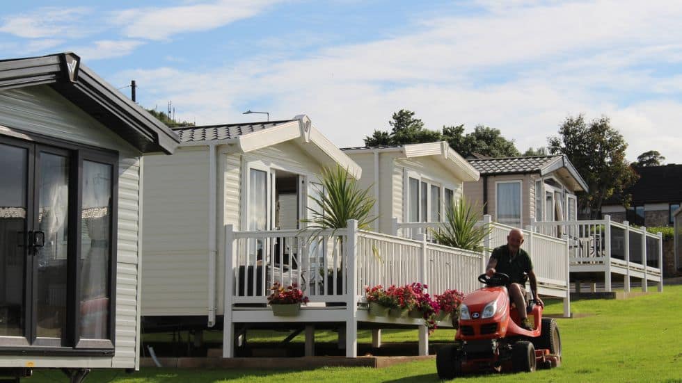 Static caravans on a sunny day at Bron-Y-Wendon Holiday Park